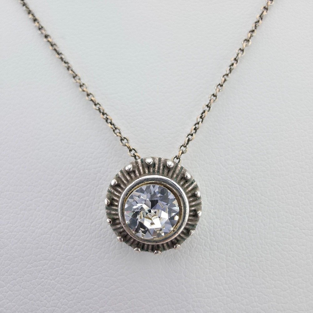 BRIGHTON 'Twinkle' Necklace Reversible SWAROVSKI Crystal Bezel Silver Plate 19"